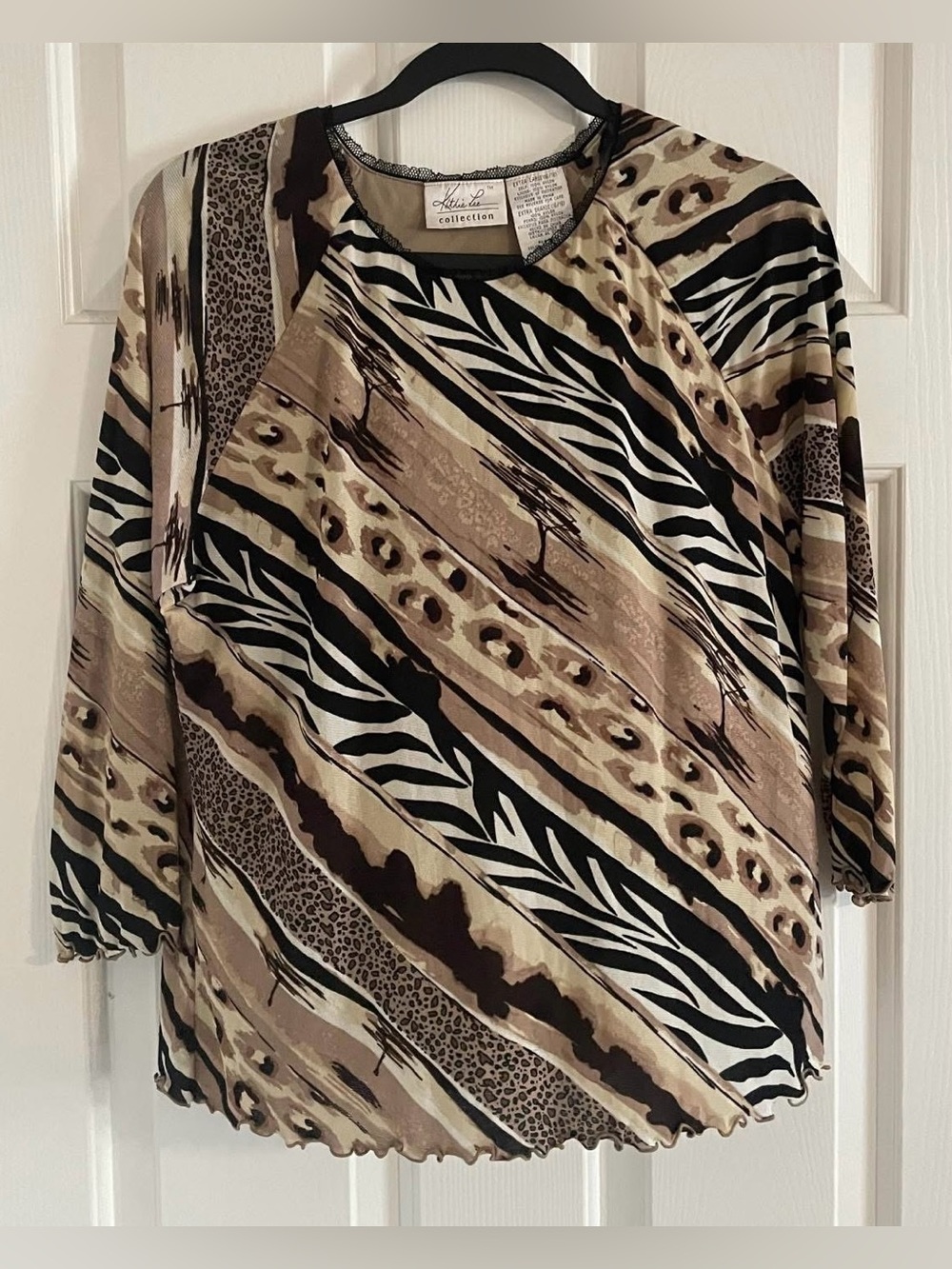 Kathie Lee Women's Animal Print Long Sleeve Top - Brown/Black